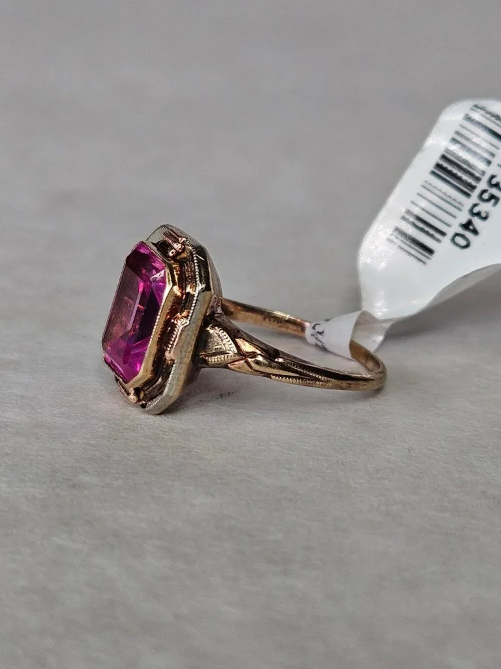Vintage 10K Yellow Gold Pink Ice Topaz Emerald Cut Cocktail Ring Size 5.75